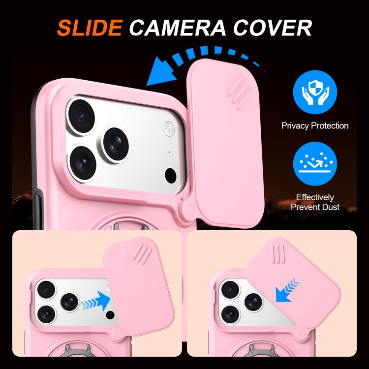 For iPhone 17 Pro Camera Sliding Shield Magnetic Rotation Holder Phone Case