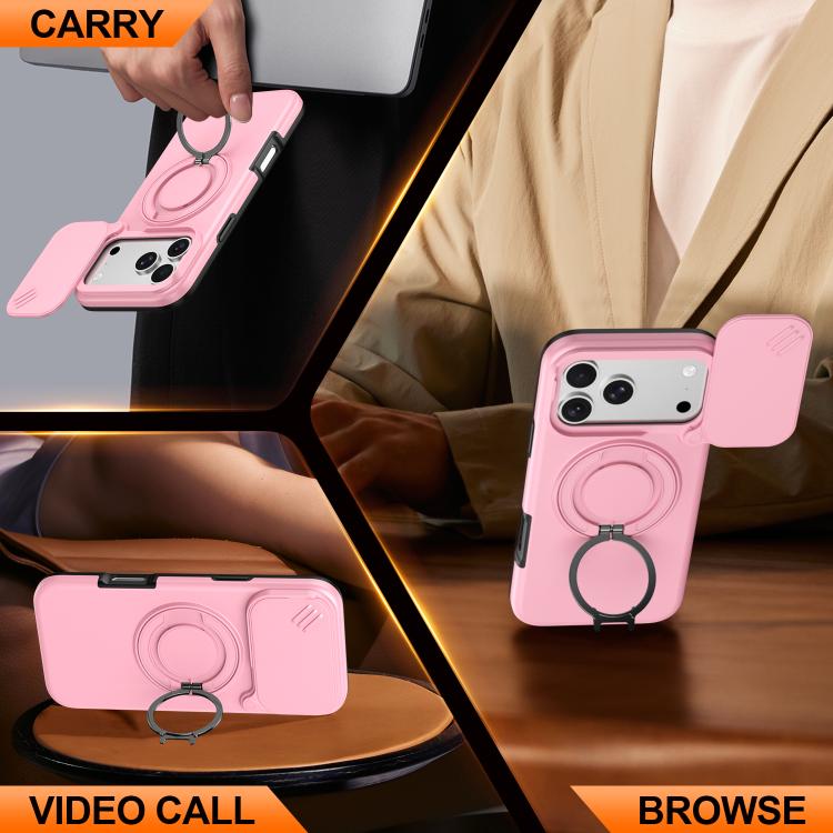 For iPhone 17 Pro Camera Sliding Shield Magnetic Rotation Holder Phone Case