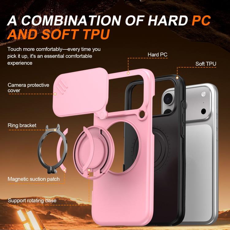 For iPhone 17 Pro Camera Sliding Shield Magnetic Rotation Holder Phone Case