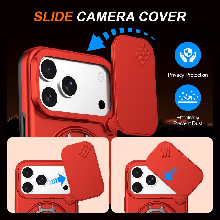 For iPhone 17 Pro Camera Sliding Shield Magnetic Rotation Holder Phone Case