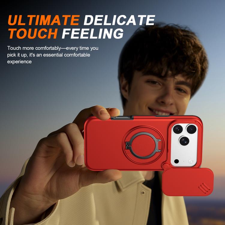 For iPhone 17 Pro Camera Sliding Shield Magnetic Rotation Holder Phone Case