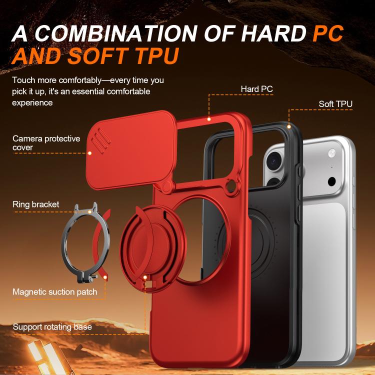 For iPhone 17 Pro Camera Sliding Shield Magnetic Rotation Holder Phone Case