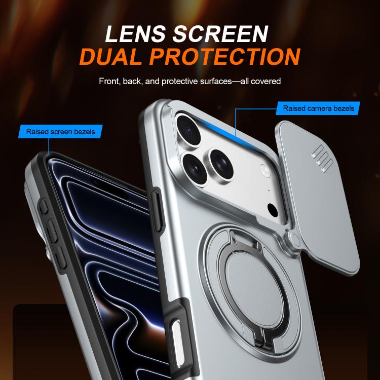 For iPhone 17 Pro Camera Sliding Shield Magnetic Rotation Holder Phone Case