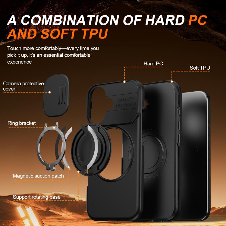 For iPhone 17 Camera Sliding Shield Magnetic Rotation Holder Phone Case