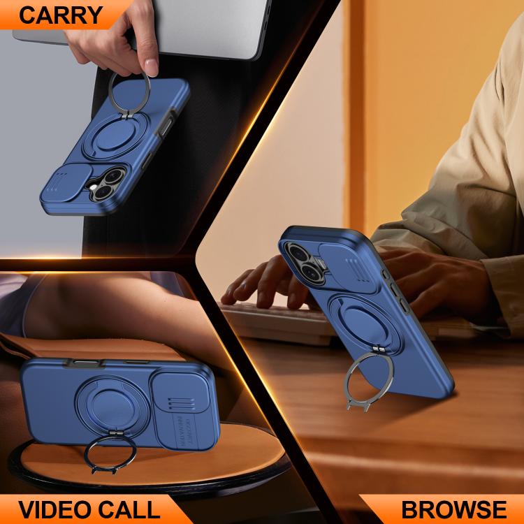 For iPhone 17 Camera Sliding Shield Magnetic Rotation Holder Phone Case