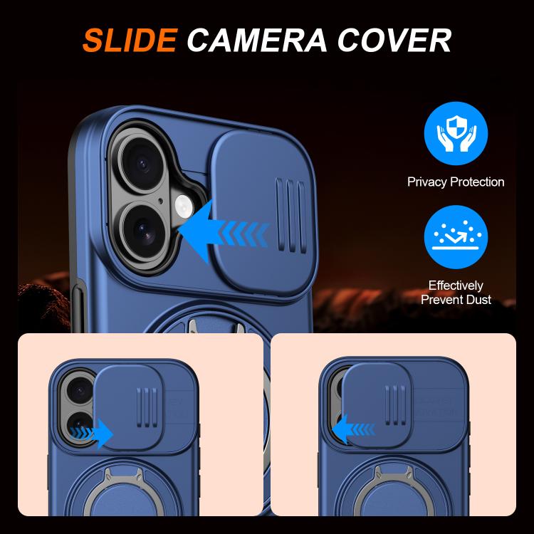 For iPhone 17 Camera Sliding Shield Magnetic Rotation Holder Phone Case
