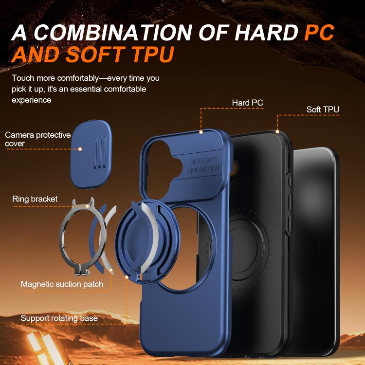 For iPhone 17 Camera Sliding Shield Magnetic Rotation Holder Phone Case