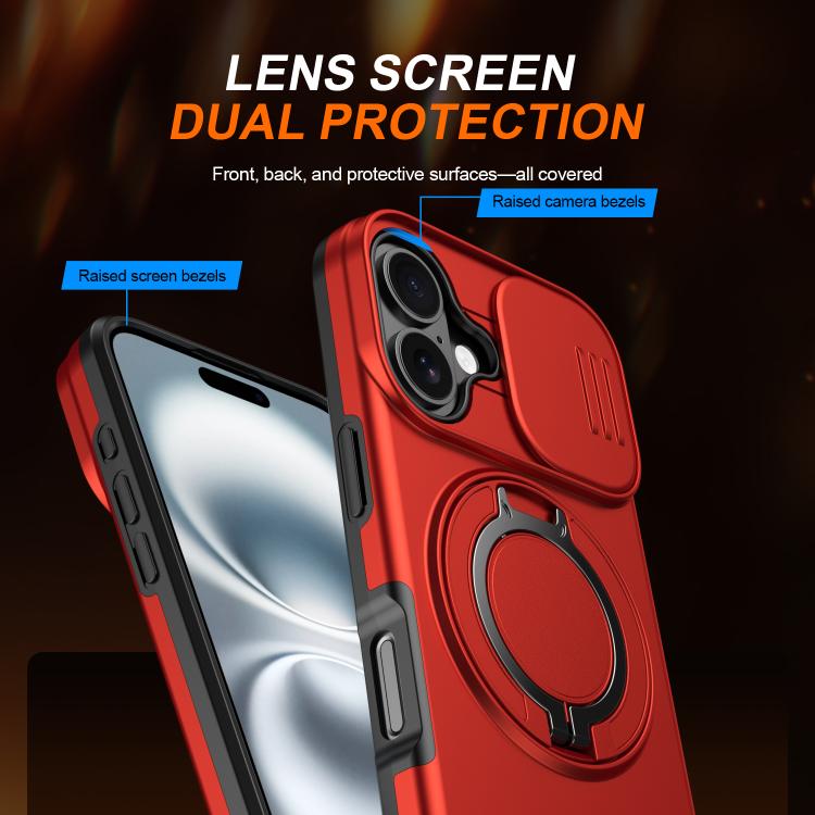 For iPhone 17 Camera Sliding Shield Magnetic Rotation Holder Phone Case