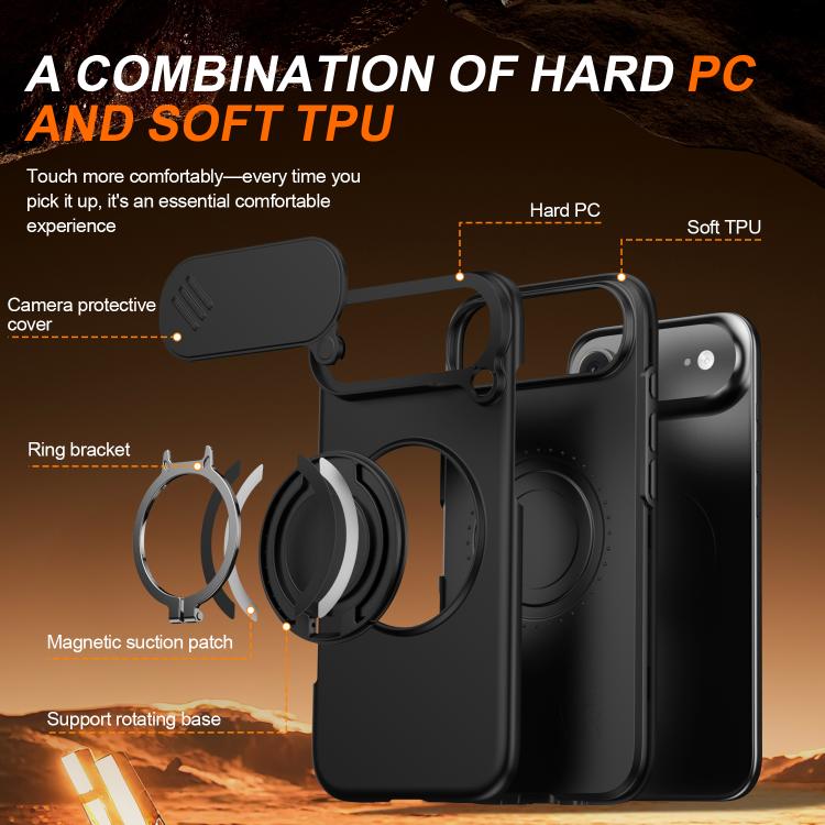 For iPhone Air Camera Sliding Shield Magnetic Rotation Holder Phone Case