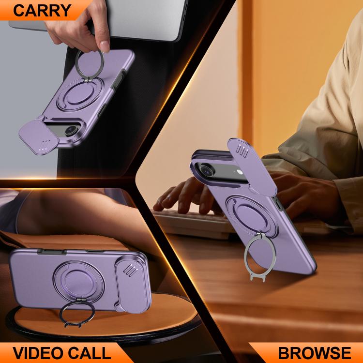 For iPhone Air Camera Sliding Shield Magnetic Rotation Holder Phone Case