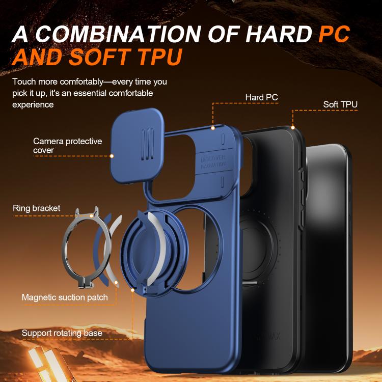 For iPhone 16 Pro Max Camera Sliding Shield Magnetic Rotation Holder Phone Case