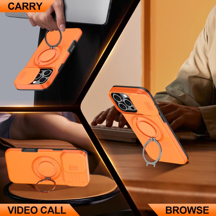 For iPhone 16 Pro Max Camera Sliding Shield Magnetic Rotation Holder Phone Case