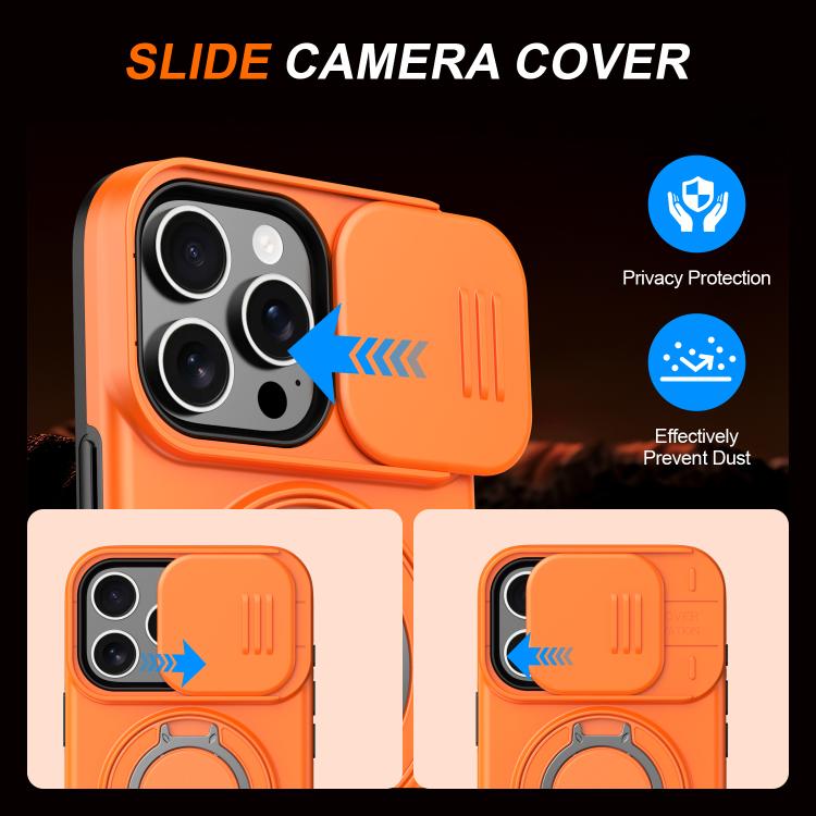 For iPhone 16 Pro Max Camera Sliding Shield Magnetic Rotation Holder Phone Case