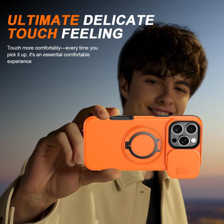 For iPhone 16 Pro Max Camera Sliding Shield Magnetic Rotation Holder Phone Case