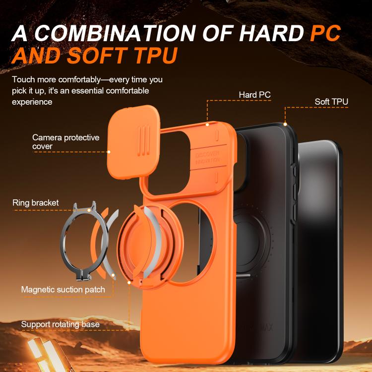 For iPhone 16 Pro Max Camera Sliding Shield Magnetic Rotation Holder Phone Case