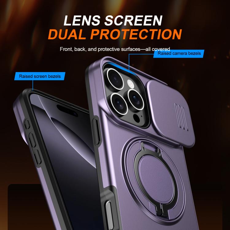 For iPhone 16 Pro Max Camera Sliding Shield Magnetic Rotation Holder Phone Case