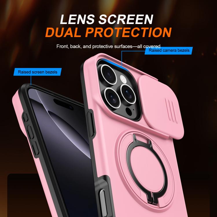 For iPhone 16 Pro Max Camera Sliding Shield Magnetic Rotation Holder Phone Case