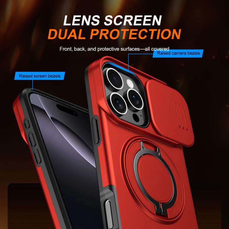 For iPhone 16 Pro Max Camera Sliding Shield Magnetic Rotation Holder Phone Case