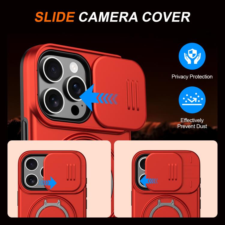 For iPhone 16 Pro Max Camera Sliding Shield Magnetic Rotation Holder Phone Case