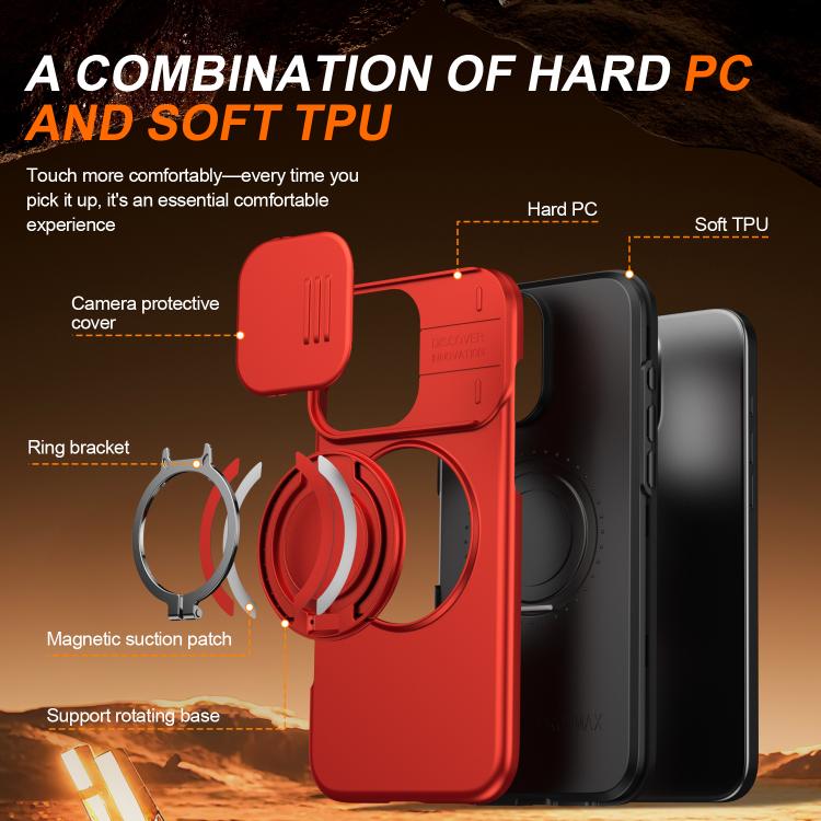For iPhone 16 Pro Max Camera Sliding Shield Magnetic Rotation Holder Phone Case