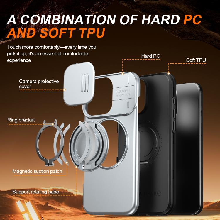 For iPhone 16 Pro Max Camera Sliding Shield Magnetic Rotation Holder Phone Case