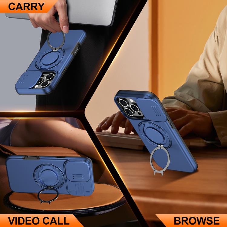 For iPhone 16 Pro Camera Sliding Shield Magnetic Rotation Holder Phone Case