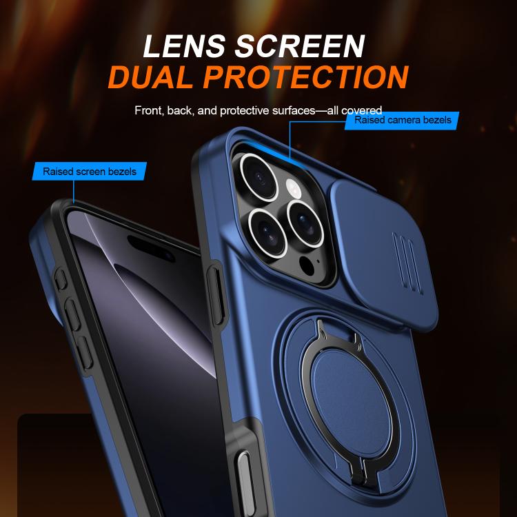 For iPhone 16 Pro Camera Sliding Shield Magnetic Rotation Holder Phone Case