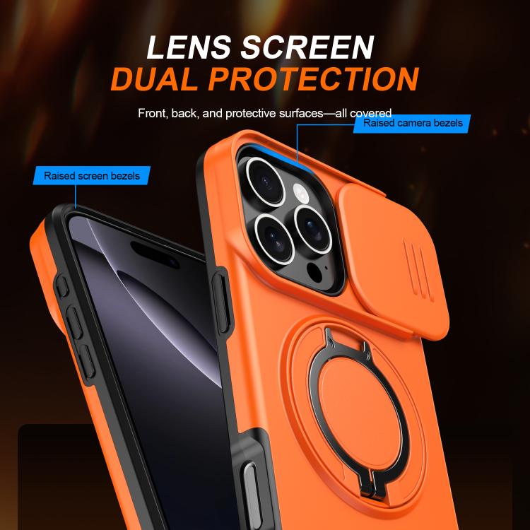 For iPhone 16 Pro Camera Sliding Shield Magnetic Rotation Holder Phone Case