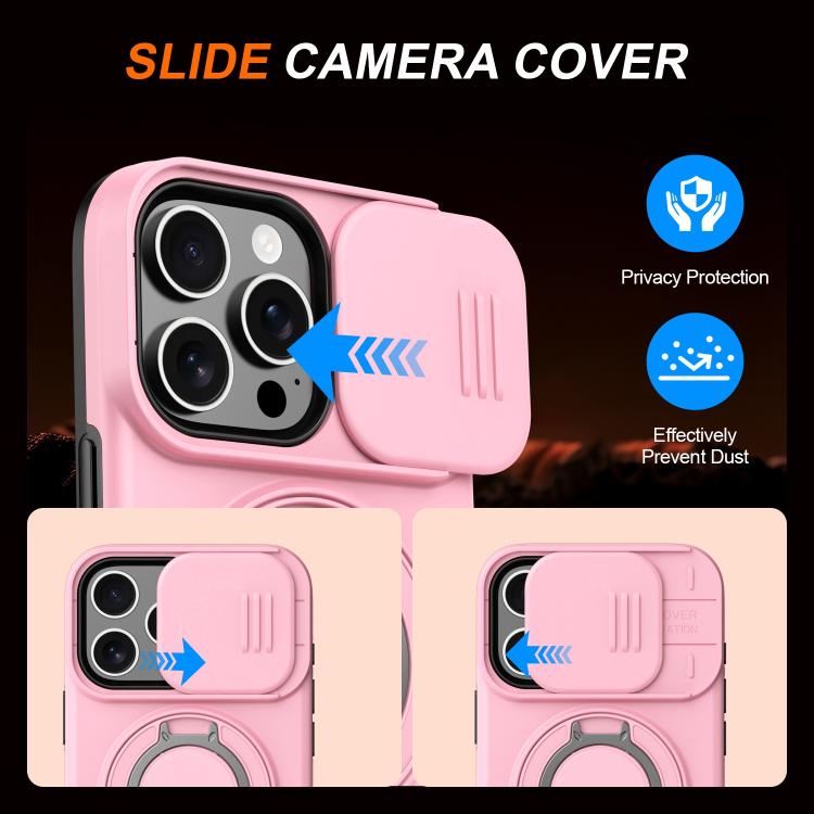 For iPhone 16 Pro Camera Sliding Shield Magnetic Rotation Holder Phone Case