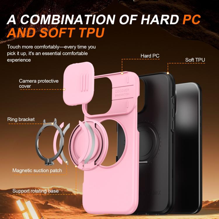 For iPhone 16 Pro Camera Sliding Shield Magnetic Rotation Holder Phone Case