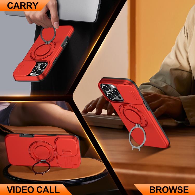 For iPhone 16 Pro Camera Sliding Shield Magnetic Rotation Holder Phone Case