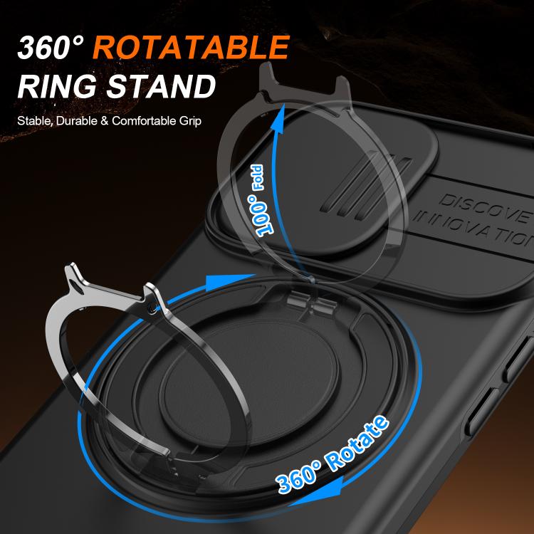 For iPhone 16 Camera Sliding Shield Magnetic Rotation Holder Phone Case