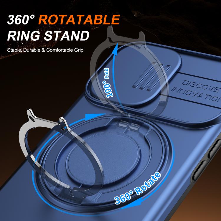 For iPhone 16 Camera Sliding Shield Magnetic Rotation Holder Phone Case