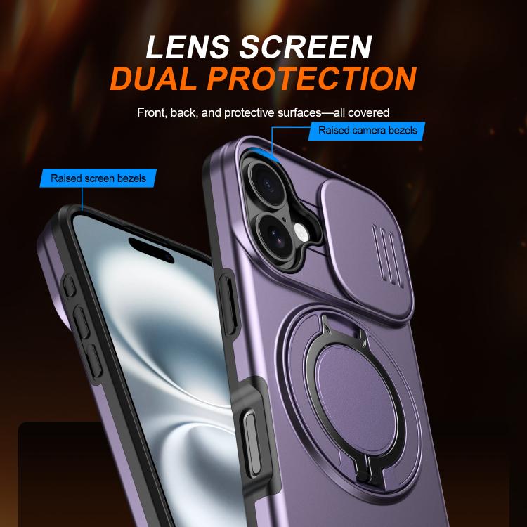 For iPhone 16 Camera Sliding Shield Magnetic Rotation Holder Phone Case