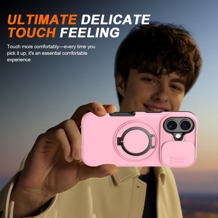 For iPhone 16 Camera Sliding Shield Magnetic Rotation Holder Phone Case