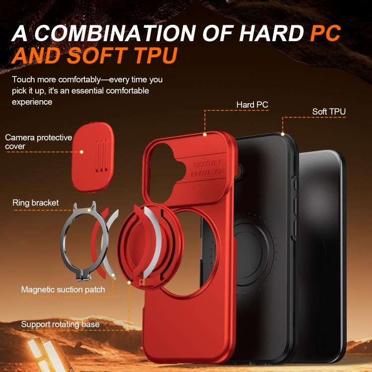 For iPhone 16 Camera Sliding Shield Magnetic Rotation Holder Phone Case