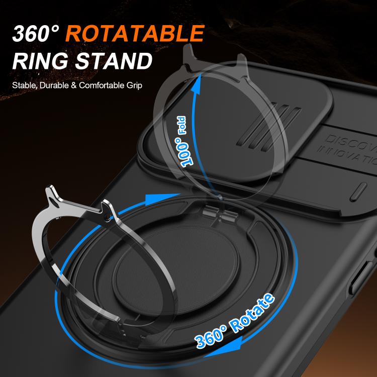 For iPhone 15 Pro Max Camera Sliding Shield Magnetic Rotation Holder Phone Case