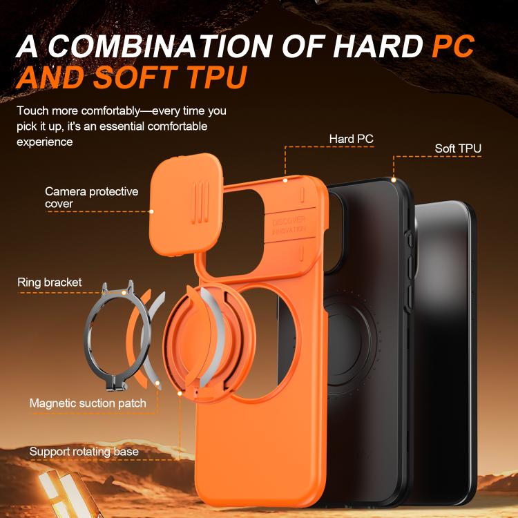For iPhone 15 Pro Max Camera Sliding Shield Magnetic Rotation Holder Phone Case