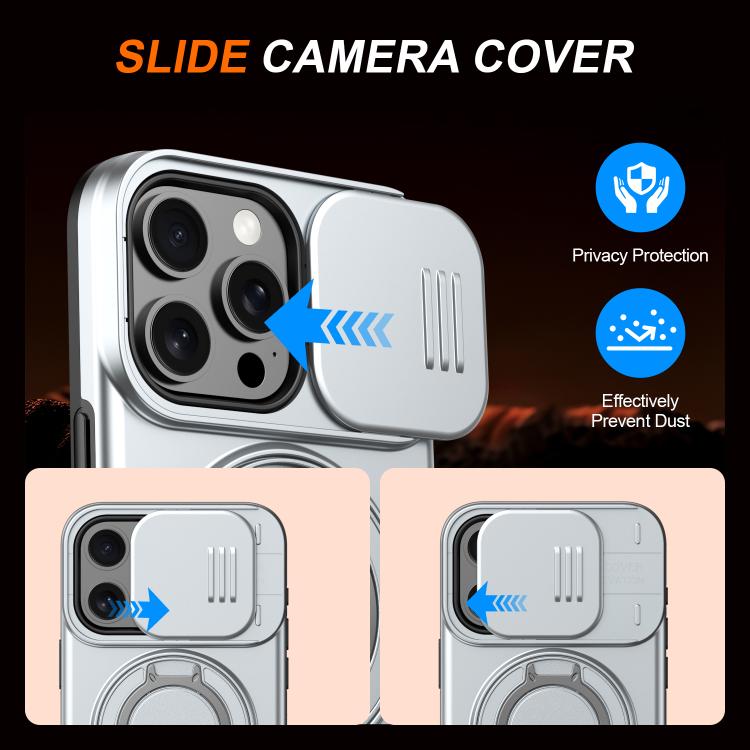 For iPhone 15 Pro Max Camera Sliding Shield Magnetic Rotation Holder Phone Case