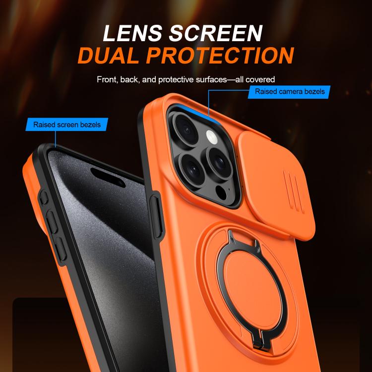 For iPhone 15 Pro Camera Sliding Shield Magnetic Rotation Holder Phone Case