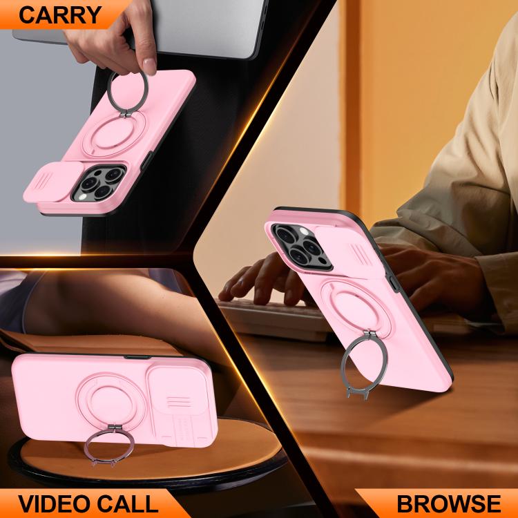 For iPhone 15 Pro Camera Sliding Shield Magnetic Rotation Holder Phone Case