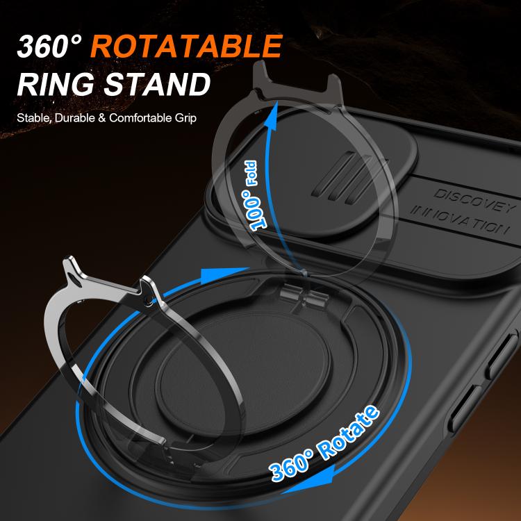 For iPhone 15 Plus / 14 Plus Camera Sliding Shield Magnetic Rotation Holder Phone Case