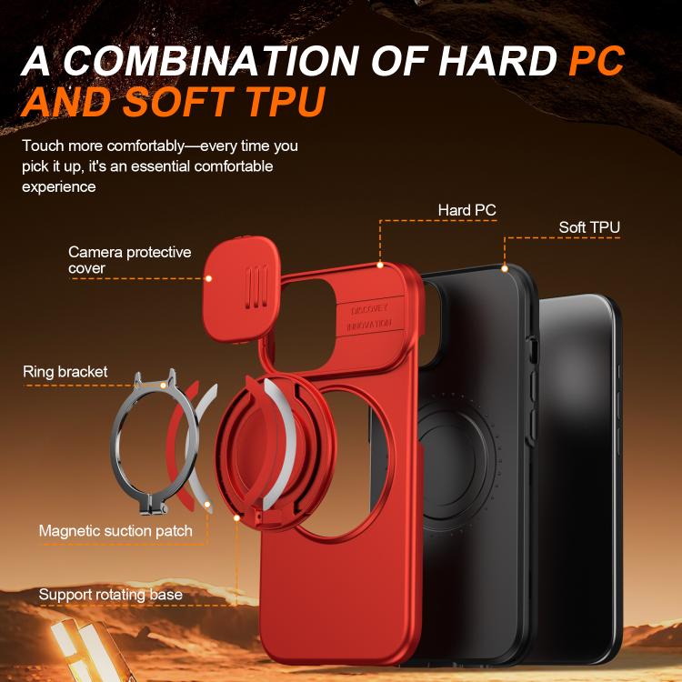 For iPhone 15 Plus / 14 Plus Camera Sliding Shield Magnetic Rotation Holder Phone Case