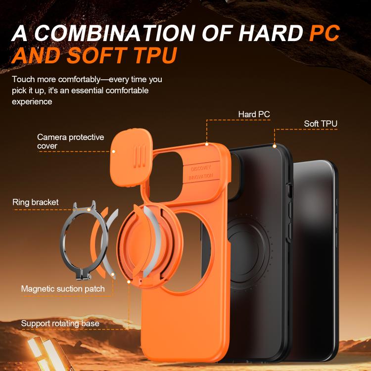 For iPhone 15 Camera Sliding Shield Magnetic Rotation Holder Phone Case