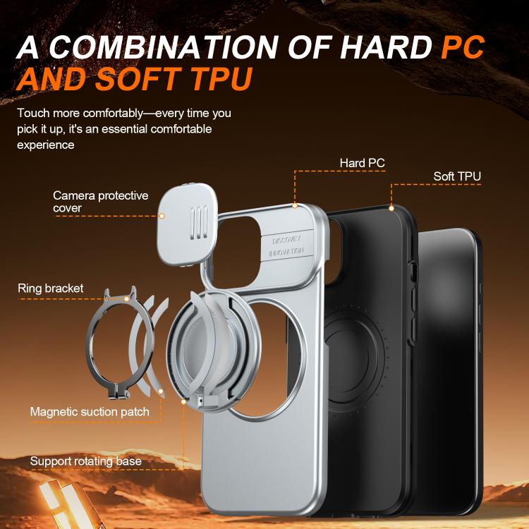 For iPhone 15 Camera Sliding Shield Magnetic Rotation Holder Phone Case