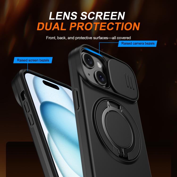 For iPhone 14 / 13 Camera Sliding Shield Magnetic Rotation Holder Phone Case
