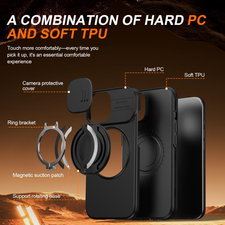 For iPhone 14 / 13 Camera Sliding Shield Magnetic Rotation Holder Phone Case