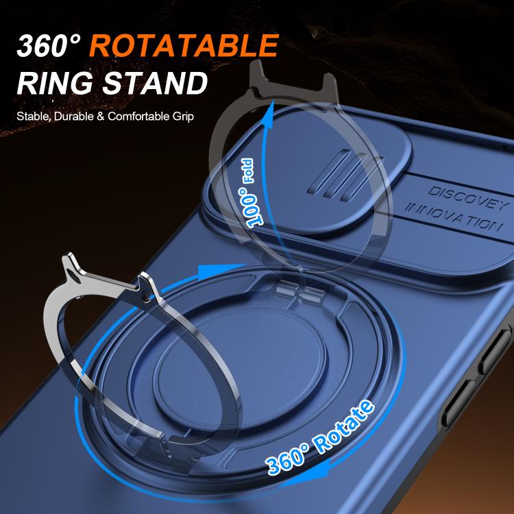 For iPhone 14 / 13 Camera Sliding Shield Magnetic Rotation Holder Phone Case