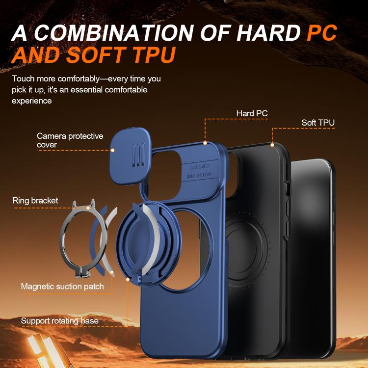 For iPhone 14 / 13 Camera Sliding Shield Magnetic Rotation Holder Phone Case
