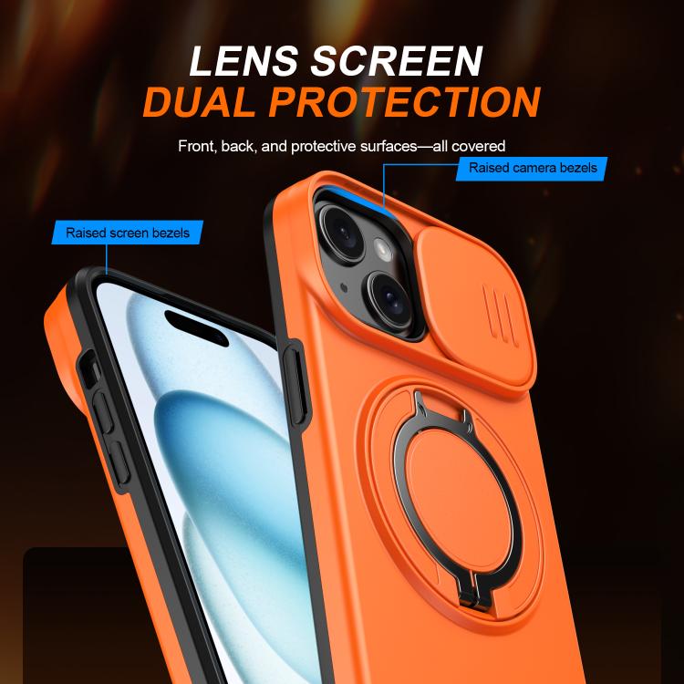 For iPhone 14 / 13 Camera Sliding Shield Magnetic Rotation Holder Phone Case